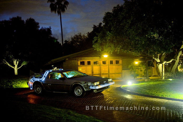 The Delorean Time Machine in front of Doc's Garage